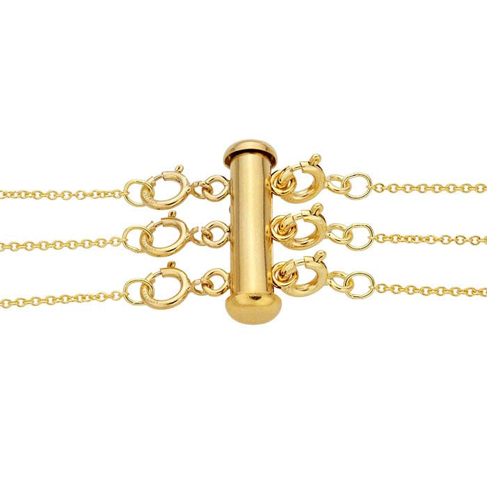Chiusura a strati in oro giallo 14/20 carati 4,3 x 20 mm con anelli a molla, a 3 fili