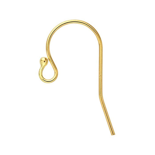 18K Yellow Gold Ear Wire with 1.5mm Ball End and Loop