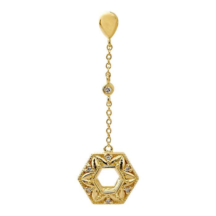 14K Yellow Gold 5mm Hexagon Post Earring Mounting