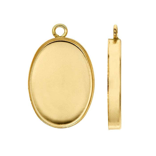 14/20 Żółte Złoto Wypełnione Komponent Montażowy Kaboszon Owalny 18 x 13mm z Zamkniętym Pierścieniem