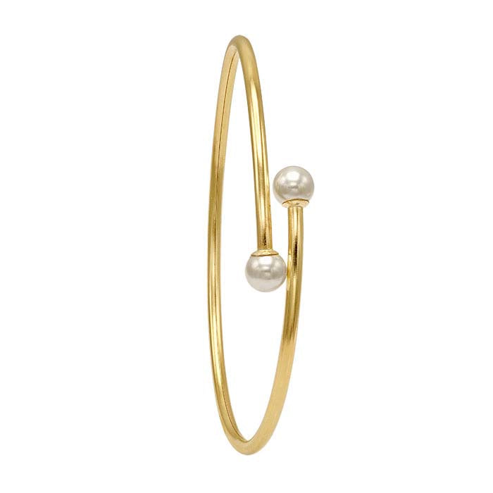 14/20 Yellow Gold-Filled White Crystal Pearl-Set Bangle