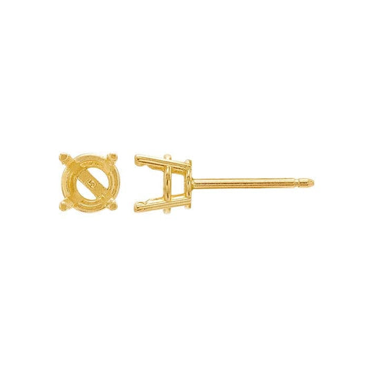 14K Yellow Gold Round Pre-Notched Tapered Basket Post Earring Mounting