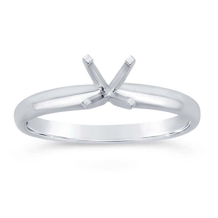 14K White Gold 4mm Round Low Engagement Ring Mounting