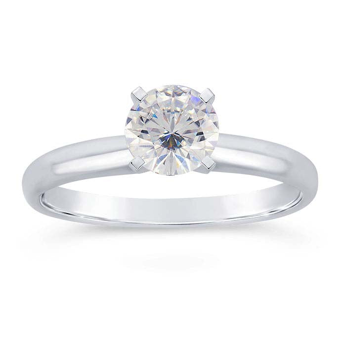 14K White Gold 4mm Round Low Engagement Ring Mounting