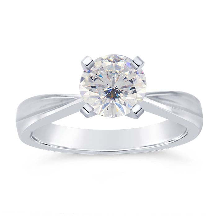 14K White Gold 5.8mm Round Tapered Engagement Ring Mounting
