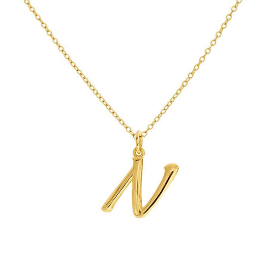 14K Yellow Gold Alphabet Pendant, N