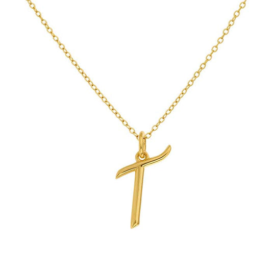 14K Yellow Gold Alphabet Pendant, T
