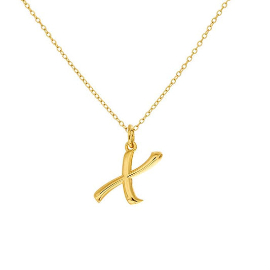 14K Yellow Gold Alphabet Pendant, X