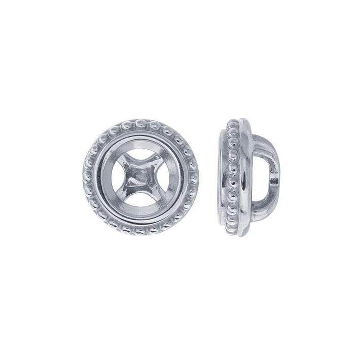 14K White Gold Beaded 6.5mm Round Pendant Mounting