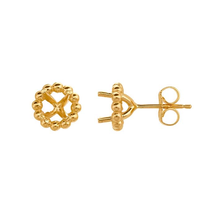 Montatura per orecchino a perno rotondo da 5mm con perline in oro giallo 14K