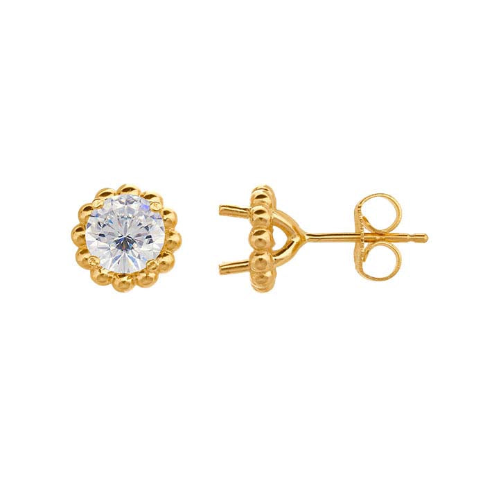 Montatura per orecchino a perno rotondo da 5mm con perline in oro giallo 14K