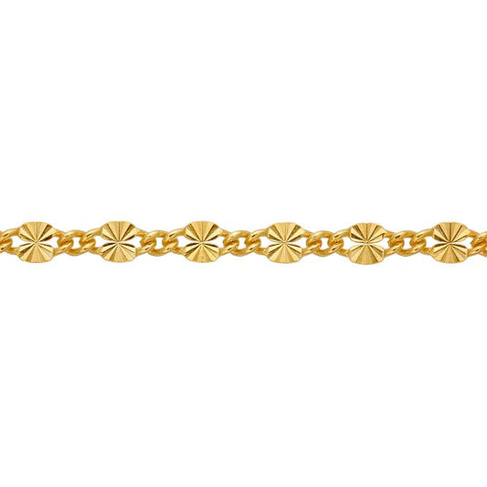 14/20 Gelbgold gefüllte 2,1 mm gemusterte lange und kurze Kette, pro Fuß