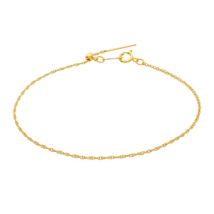 14/20 Yellow Gold-Filled 1mm Add-A-Bead Rope Chain Bracelet, Adjustable