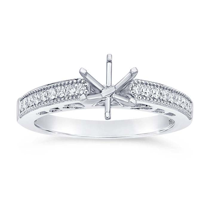 14K White Gold . Round Semi-Mount Engagement Ring Mounting
