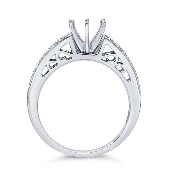 14K White Gold . Round Semi-Mount Engagement Ring Mounting