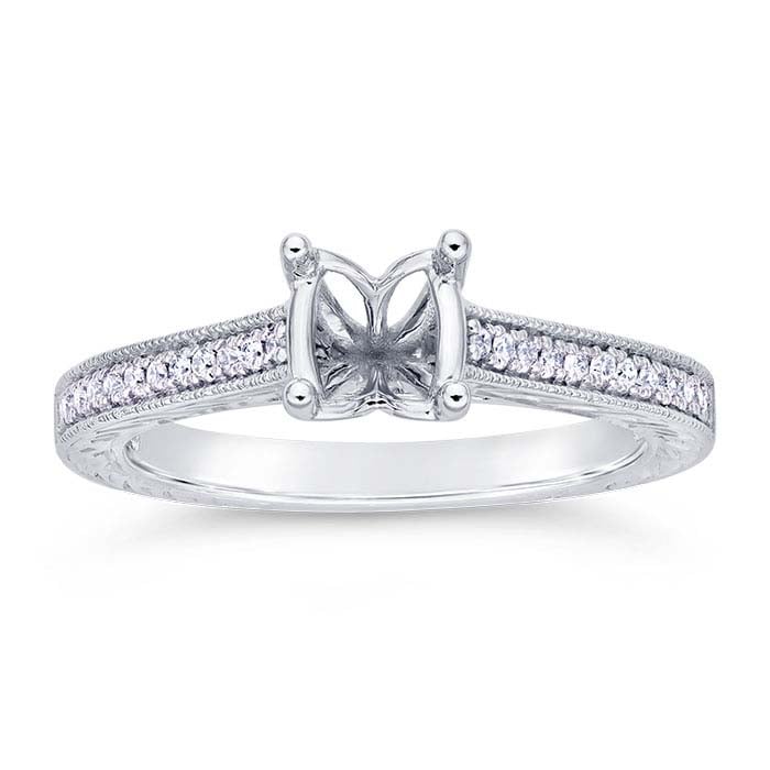 14K White Gold . Round Semi-Mount Engagement Ring Mounting