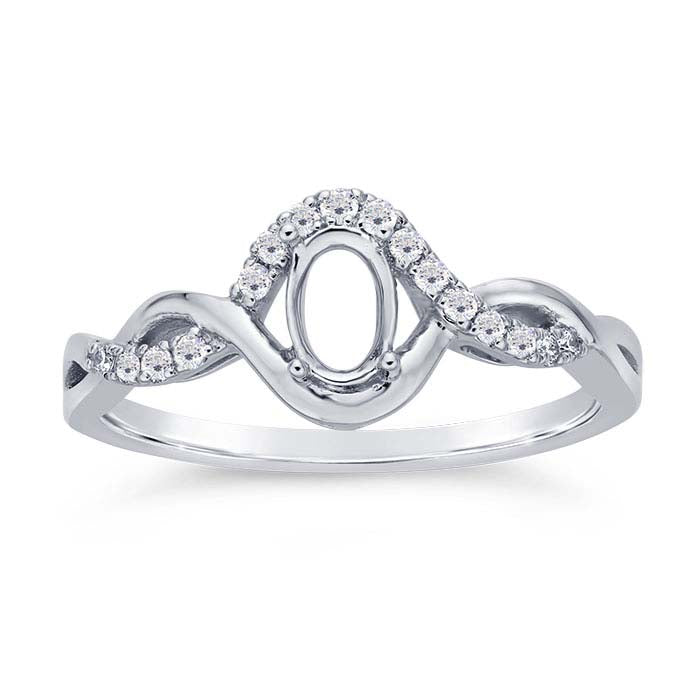 14K White Gold 6 x 4mm Oval Semi-Mount Engagement Ring Mounting