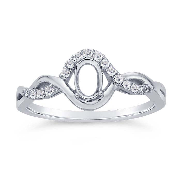 14K White Gold 6 x 4mm Oval Semi-Mount Engagement Ring Mounting