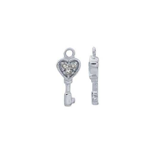 14K White Gold Diamond-Set Heart Key Component