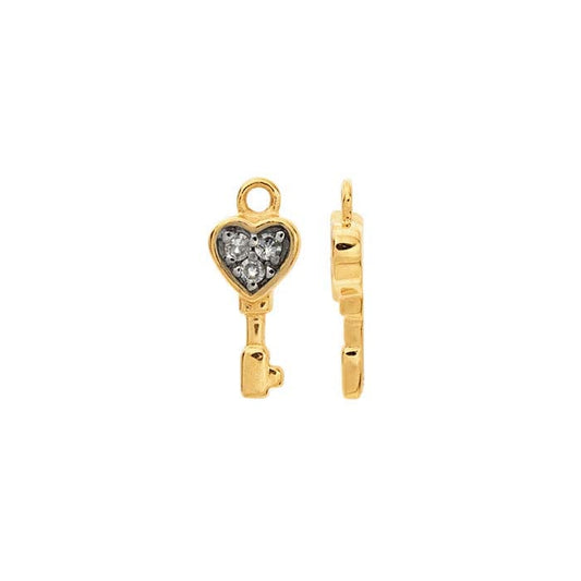 14K Gult Guld Diamantsatt Hjärtformad Nyckelberlock