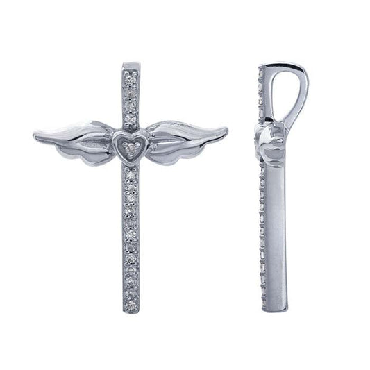 14K White Gold Diamond-Set Cross Pendant