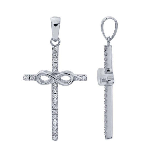 14K White Gold Diamond-Set Cross with Infinity Pendant