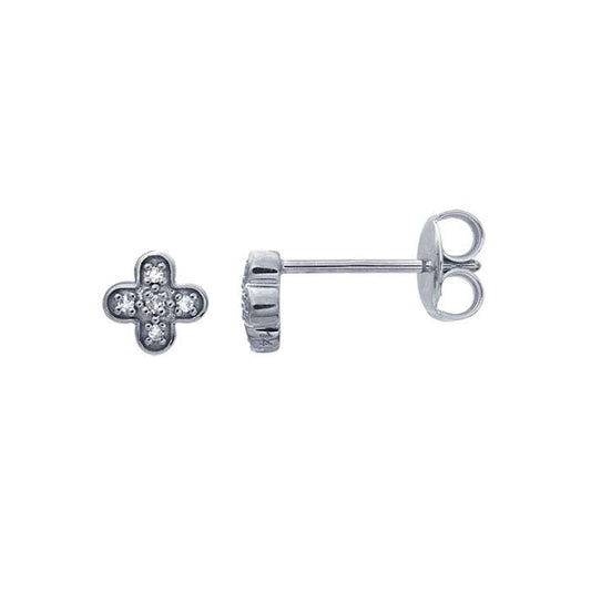 14K White Gold Diamond-Set Rounded Cross Earrings