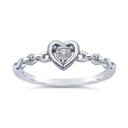 14K White Gold Diamond-Set Heart Ring