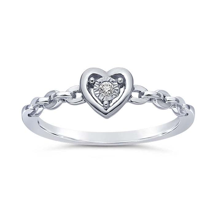 14K White Gold Diamond-Set Heart Ring