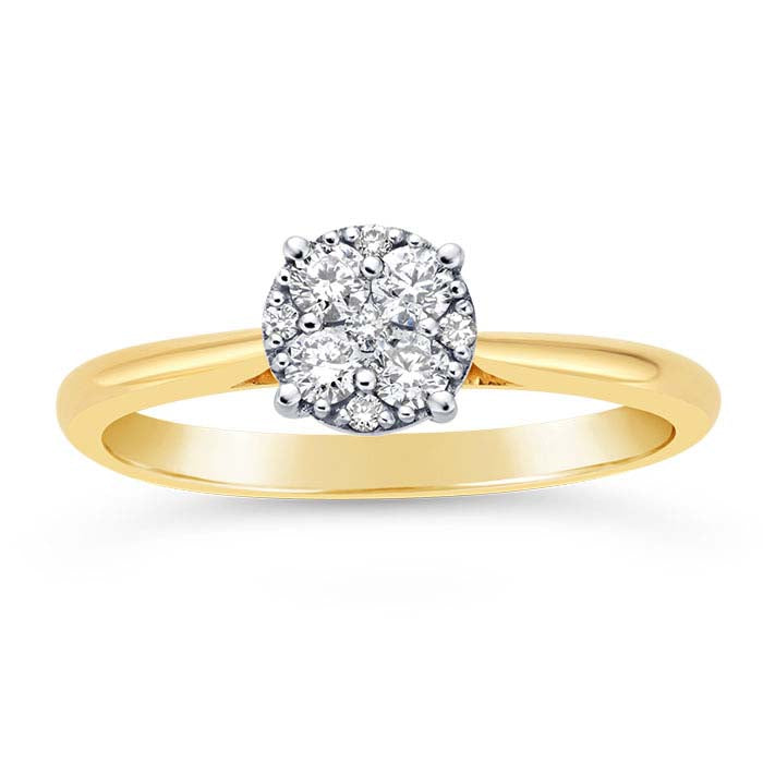 14K Yellow Gold Cluster Diamond-Set Ring