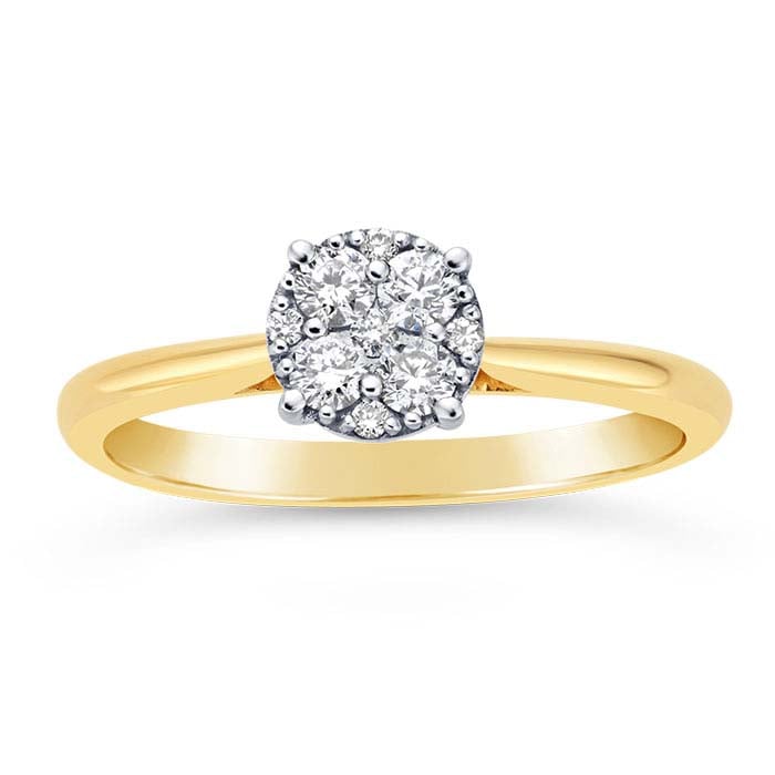 14K Yellow Gold Cluster Diamond-Set Ring