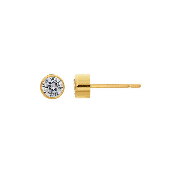 14K Yellow Gold 4mm White CZ-Set Post Earring