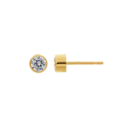 14K Yellow Gold 4mm White CZ-Set Post Earring