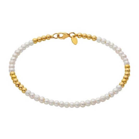 14K Yellow Gold Beads and Freshwater Pearls Bracelet