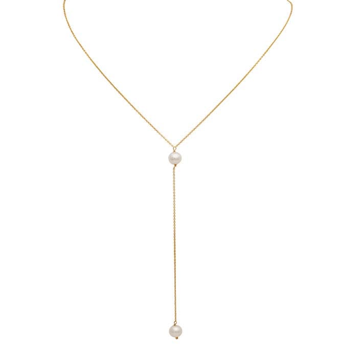 14K Yellow Gold Y-Style Pearl Drop Necklace