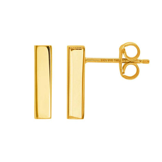 14K Yellow Gold Rectangle Bar Post Earrings