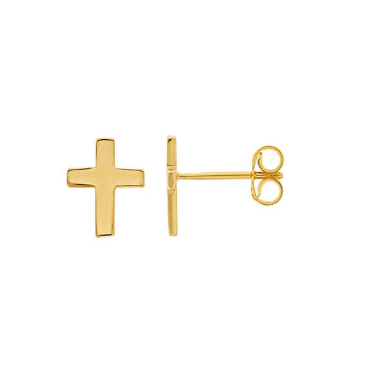 14K Yellow Gold Cross Post Earrings