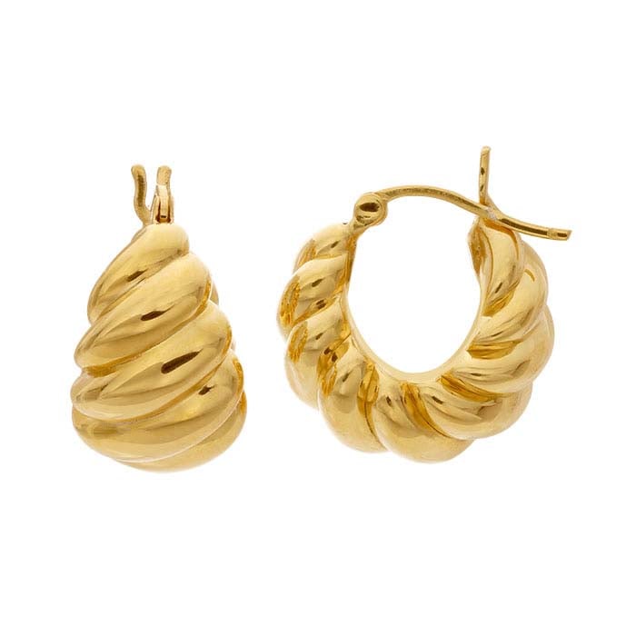 14K Yellow Gold Electroform Hoop Earrings