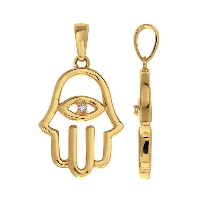 14K Yellow Gold Diamond-Set Hamsa Pendant