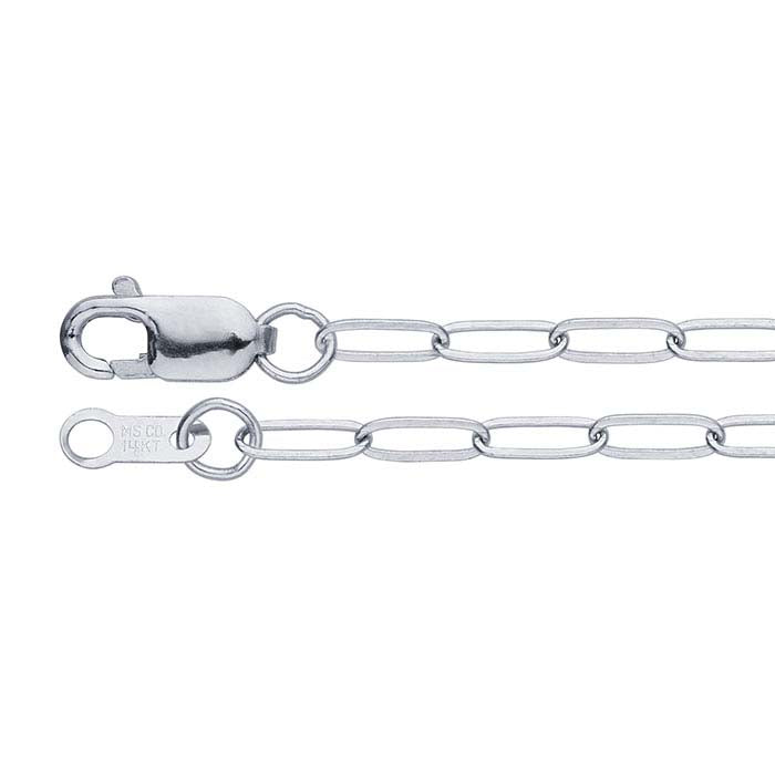 14K White Gold 2mm Flat Elongated Oval Cable Chain