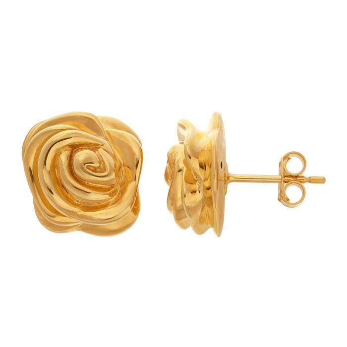 14K Yellow Gold Electroformed Flower Earrings