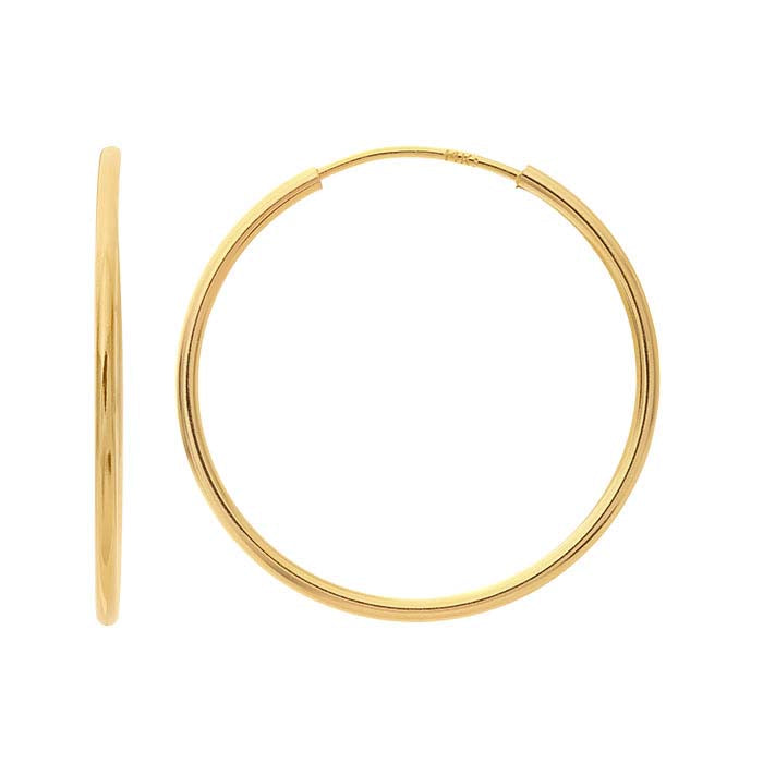 14K Yellow Gold 1 x 20mm Endless Hoop Earrings