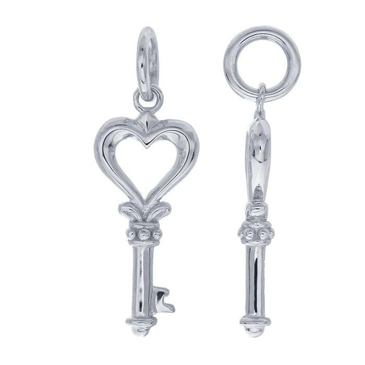 14K White Gold Heart Key Pendant