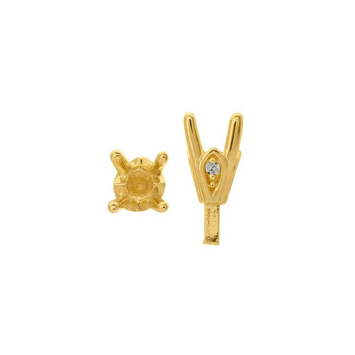 Montatura semilavorata rotonda da 3 mm in oro giallo 14K con castone a 4 griffe e perno