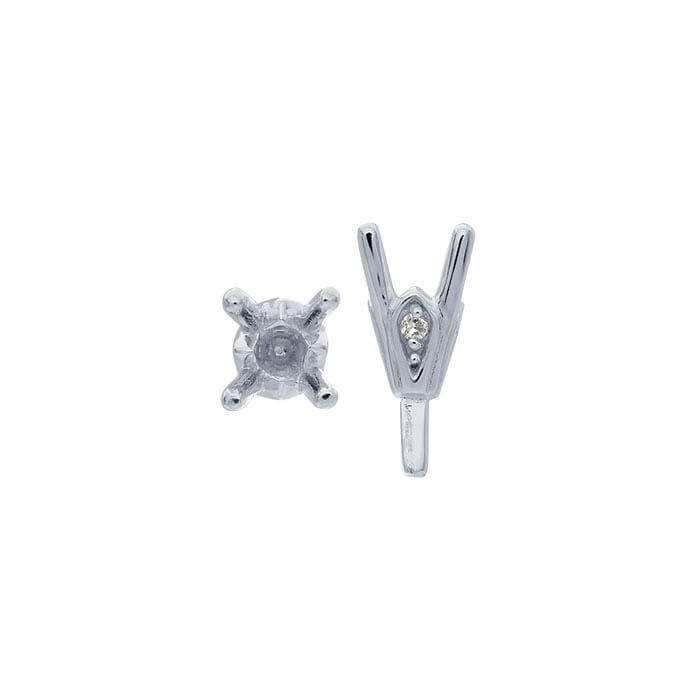 Montatura semilavorata rotonda da 3 mm in oro bianco 14K con castone a 4 griffe e perno