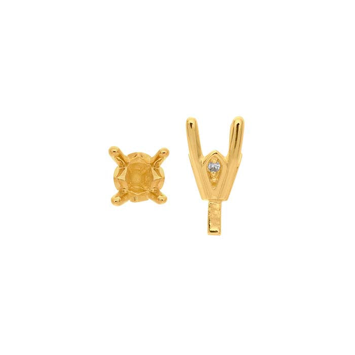 Montatura semilavorata rotonda da 4 mm in oro giallo 14K con castone a 4 griffe e perno