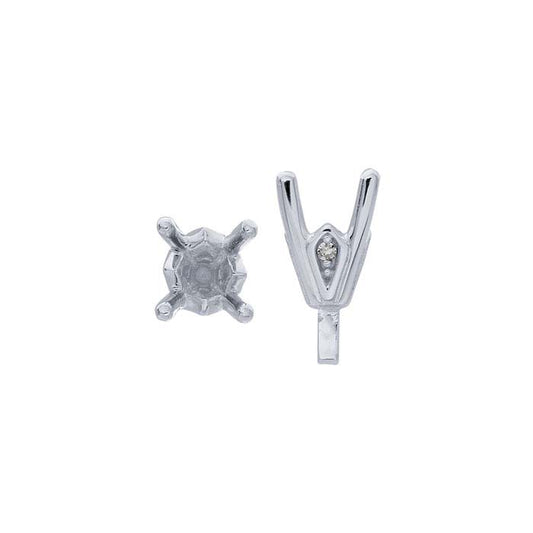 Montatura semilavorata rotonda da 4 mm in oro bianco 14K con castone a 4 punte e perno