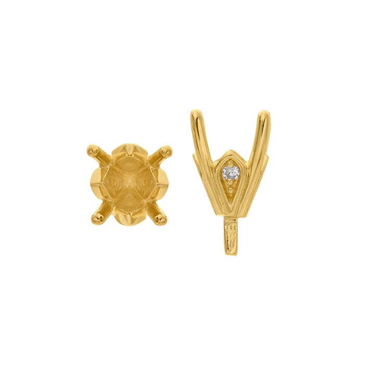 Montatura semilavorata rotonda da 5mm in oro giallo 14K con castone a 4 griffe e perno