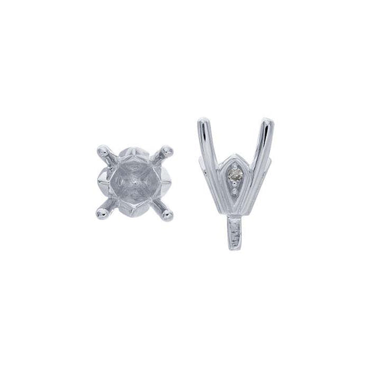 Montatura semilavorata rotonda da 5 mm in oro bianco 14K con castone a 4 griffe e perno