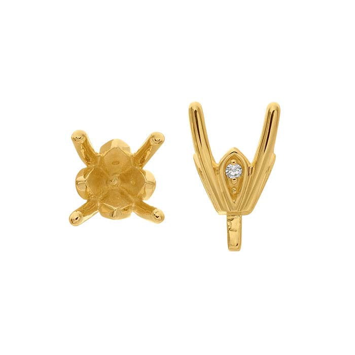 Montatura semilavorata rotonda da 6,5 mm in oro giallo 14K con castone a 4 griffe e perno